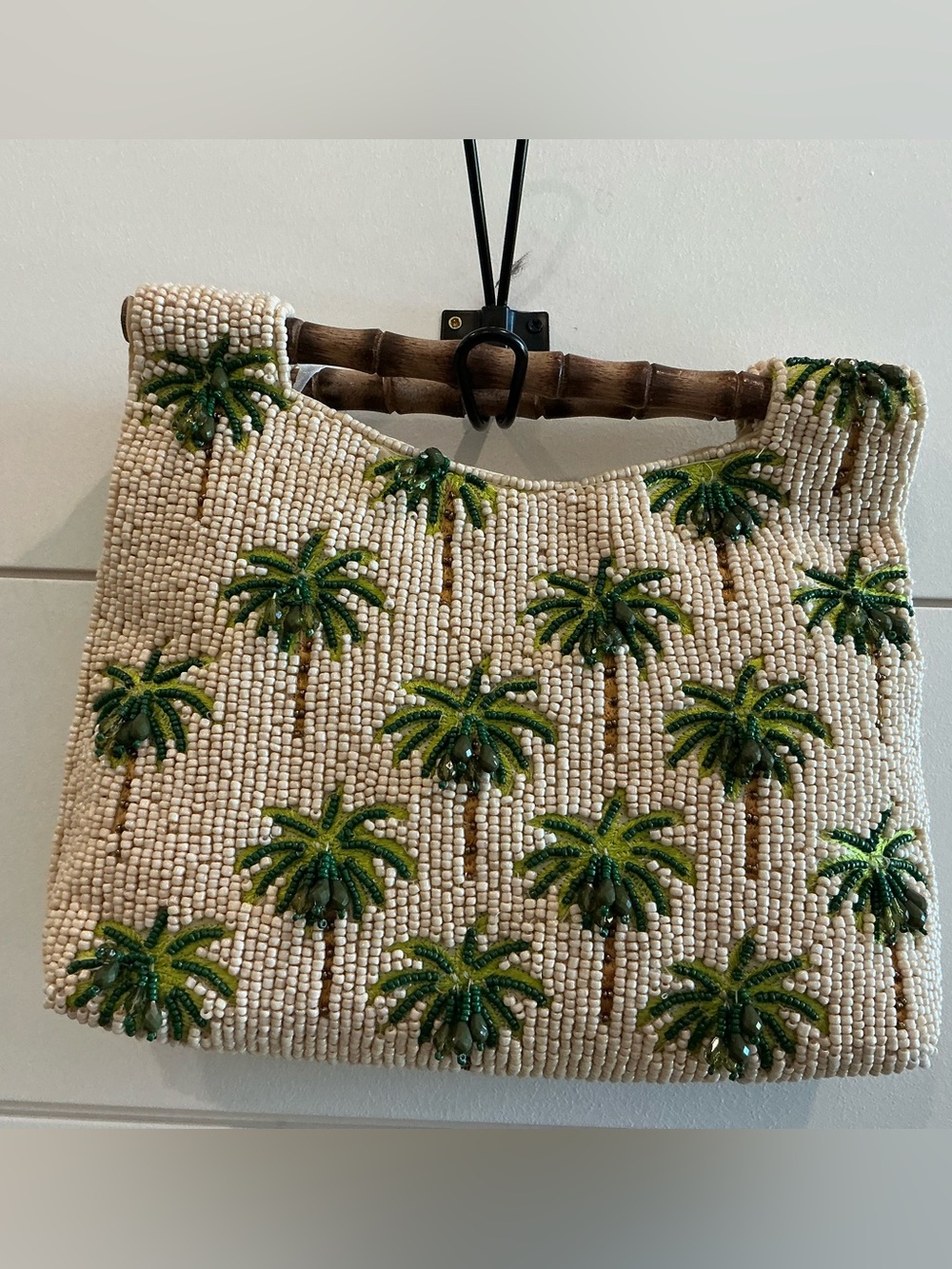 Viral Beaded Palm Tree Wristlet Clutch in Cream and Green